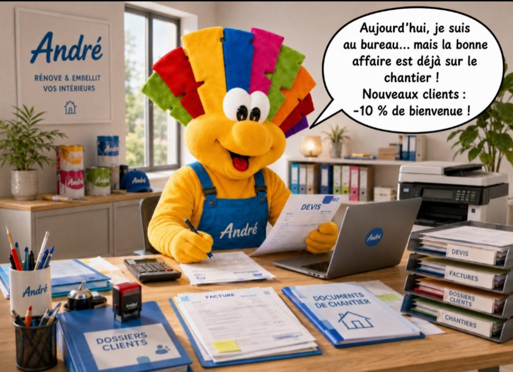 Mascotte souriante au bureau