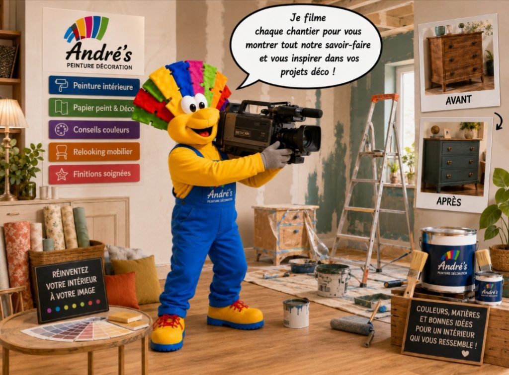 Mascotte filmant un projet déco