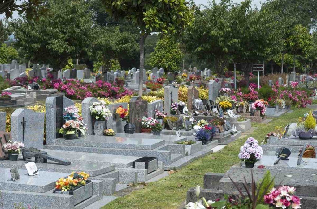 Cimetière avec fleurs colorées